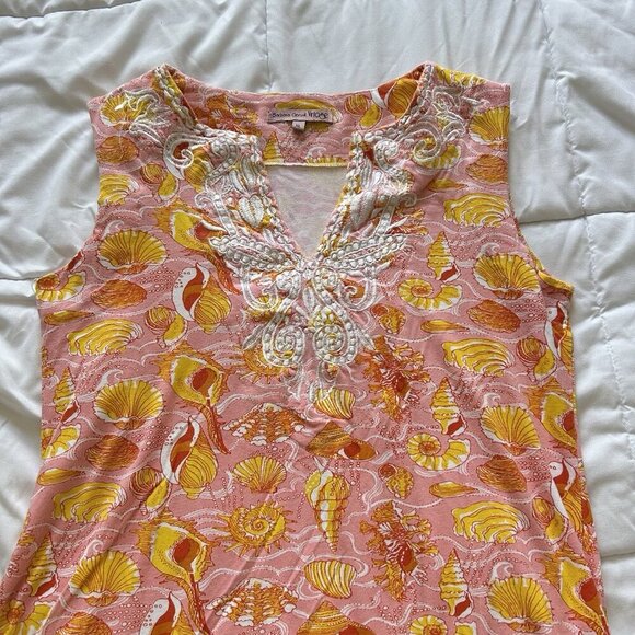 Barbara Gerwit Seashell Mini Sleeveless Dress Womens XL Pink Orange Y2K 90s - Picture 5 of 7